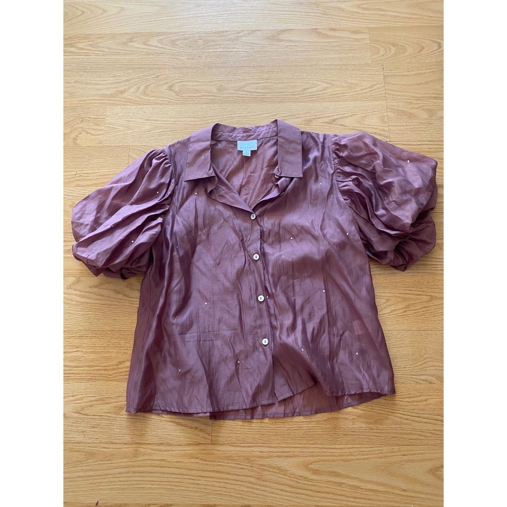 Bailey 44 Mauve Rhinestone Puff Sleeve Button Down Shirt Small Lyocell Blend